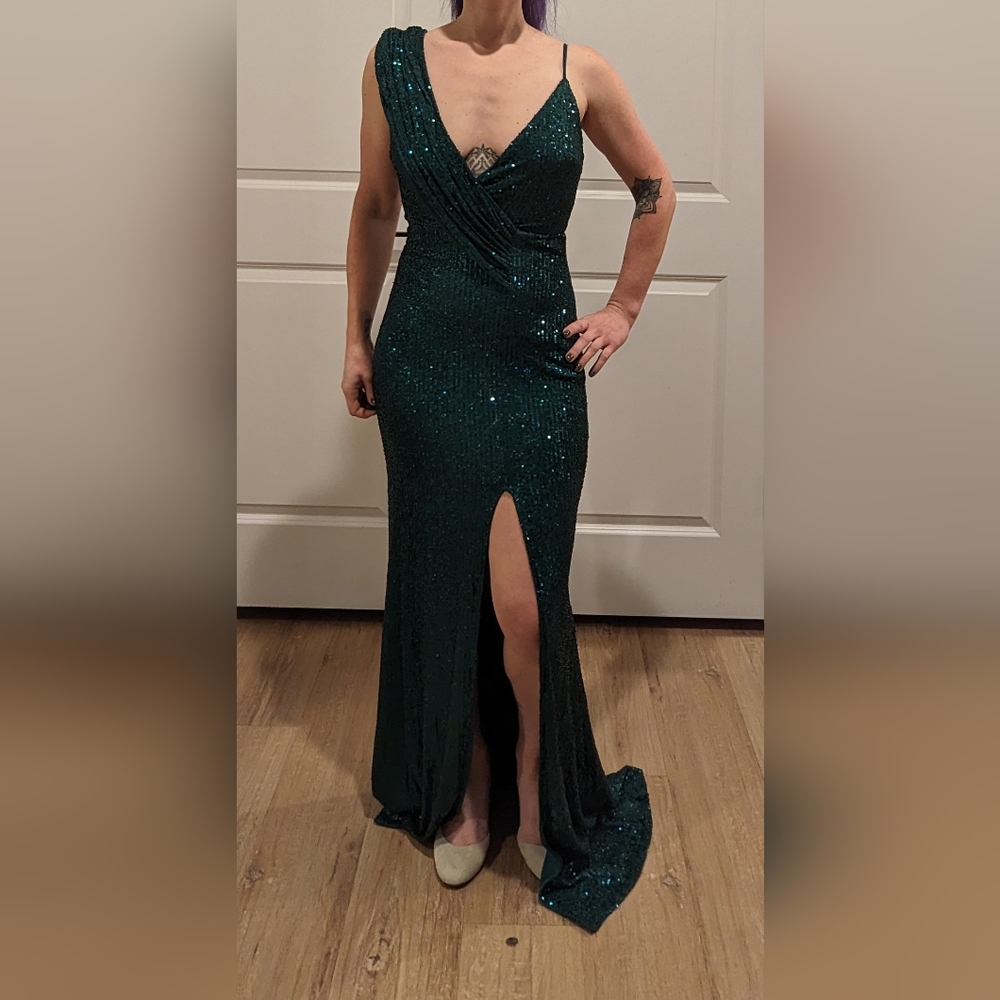 Bella & Bloom green sequin evening gown